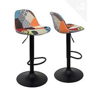 KAYELLES tabourets de Bar Cuisine Design SIG - Lot de 2 chaises de Bar réglable (Patchwork)