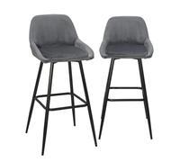 KAYELLES Tabourets de Bar en Velours, Lot de 2, Piètement Métal Noir, Hauteur d'Assise 68 cm, Mira (Gris foncé)