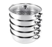 KayEsampra Cuiseur Vapeur en Acier Inoxydable, avec couvercle en verre,5 étages 30cm, batterie de cuisine, casserole, table de cuisson à induction, cuiseur à vapeur pour dumplings, Argent