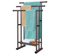Kayfia Porte-Serviettes sur Pied de 101,6 cm de Haut pour Salle de Bain, 3 Niveaux, avec Panier de Rangement, à Placer à côté de la Baignoire ou de la Douche (Bronze)