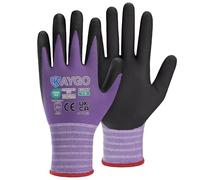 KAYGO 3 paires de gants de travail, enduits de nitrile antidérapants et résistants à l'abrasion en nylon tricoté sans couture pour atelier de montage de voiture (Violet, S, taille 7)