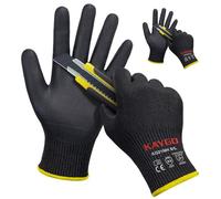 KAYGO gants de travail résistants aux coupures EN388 4X42C - 2 paires, revêtement en nitrile micromousse, lavable en machine, anti-coupures pour le travail général, KG21N (Noir, L, taille 9)