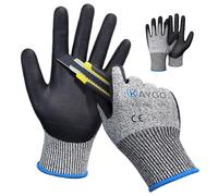 KAYGO gants de travail résistants aux coupures EN388 4X42C - 2 paires, revêtement en nitrile micromousse, lavable en machine, anti-coupures pour le travail général, KG21N (Gris, M, taille 8)