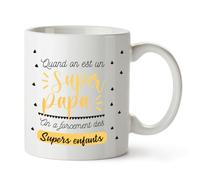 KayKi - Mug en céramique haute qualité - Quand on est super papa on a forcément des super enfants - Mug cadeau pour fêtes des pères ou anniversaire - Cadeau pour papa génial (Mug standard)