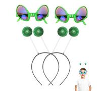 KAYLRE 4 PCS Alien Lunettes Film Couleur à Cadre 2 PièCes Et Film Couleur à Cadre Vert, 2 PièCes De Bandeau Alien Vert Et, En Tant Qu'Accessoires Photo Amusants Pour La FêTe