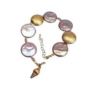 KAYOUDE Bracelet de perles brossées en culture d'eau douce violettes | Stylish handmade bracelet combines glossy freshwater cultured purple coin pearls and refined brushed metal beads.