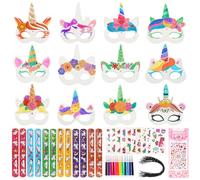 kayqbonke 36 Pièces Masques de Licorne pour Enfants, 12 Styles Masque Visage Enfant, Ensemble de Bricolage pour Enfants Masques de Licorne pour La Décoration Intérieure, Le Graffiti Fait à La Main