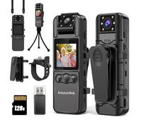 kaysunlink Caméra Corporelle FHD 1080P avec Carte 128 Go, Objectif Rotatif à 180°, Vision Nocturne, Mini Caméra Portable pour la Police, Enregistreur Vidéo d'action Sportive en Extérieur, Noir