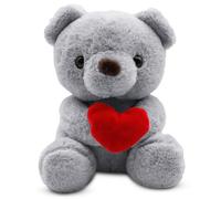 Kayuneed Nounours en Peluche avec Amour, 23cm Peluche Ours, Pelu-Che Toute Douce & Toute Ronde, Cadeau Doux pour Maman, Enfants, Anniversaire & Saint-Valentin & Décorations pour la Maison (Gris)