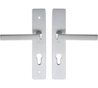 Kaza Door Handle Set with Key I for Entrance Door/Cellar/Garden Shed with Cylinder Spacing 195 mm Hole Spacing Durable Aluminium Material Silver Finish