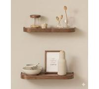 Kazai.® Étagère Murale Set 'Toke' | 2 Tablette Murale en Placage Bois Véritable | Étagère Flottante pour Décoration Murale et Rangement en Salle de Bain, Salon, Cuisine, Chambre et Plus | Noyer