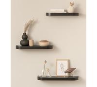 Kazai.® Étagère Murale Set 'Toke' | 3 Tablette Murale en Placage Bois Véritable | Étagère Flottante pour Décoration Murale et Rangement en Salle de Bain, Salon, Cuisine, Chambre et Plus | Chêne, Noir