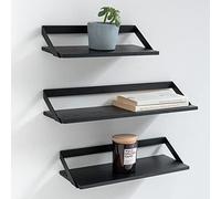 Kazai. Étagères Murales -Finn- | Ensemble d'Étagères Flottantes en 3 Parties en Métal et Placage de Bois Véritable | Décoration Murale, Rangement et Étagère pour Salon, Cuisine, Chambre | Chêne, Noir