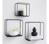 Kazai. Étagères Murales -Jona- | Étagère en 3 Parties en Métal et Placage de Bois Véritable | Décoration Murale, Rangement et Étagère à Livres pour Salle de Bain, Salon, Cuisine, Chambre | Chêne Noir