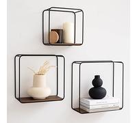 Kazai. Étagères Murales -Jona- | Étagère en 3 Parties en Métal et Placage de Bois Véritable | Décoration Murale, Rangement et Étagère à Livres pour Salle de Bain, Salon, Cuisine, Chambre | Noyer