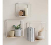 Kazai. Étagères Murales -Jona- | Étagère en 3 Parties, Métal et Placage de Bois Véritable | Décoration Murale, Rangement et Étagère Livres pour Salle de Bain, Salon, Cuisine, Chambre | Bouleau, Blanc