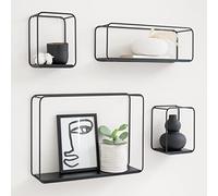 Kazai. Étagères Murales -Jona- | Étagère en 4 Parties en Métal et Placage de Bois Véritable | Décoration Murale, Rangement et Étagère à Livres pour Salle de Bain, Salon, Cuisine, Chambre | Chêne Noir