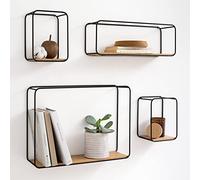 Kazai. Étagères Murales -Jona- | Étagère en 4 Parties en Métal et Placage de Bois Véritable | Décoration Murale, Rangement et Étagère à Livres pour Salle de Bain, Salon, Cuisine, Chambre | Chêne