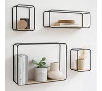 Kazai. Étagères Murales -Jona- | Étagère en 4 Parties en Métal et Placage de Bois Véritable | Décoration Murale, Rangement et Étagère à Livres pour Salle de Bain, Salon, Cuisine, Chambre | Bouleau