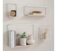 Kazai. Étagères Murales -Jona- | Étagère en 4 Parties, Métal et Placage de Bois Véritable | Décoration Murale, Rangement et Étagère Livres pour Salle de Bain, Salon, Cuisine, Chambre | Bouleau, Blanc