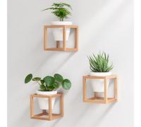 Kazai. Jardinières Murales -Lille- | Pots de Fleurs Suspendus dans des Cadres en Bois Massif | Ensemble de Porte-Plantes en Céramique et Bois pour Murs, Tables et Plus | Brun Naturel