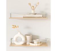 Kazai.® Lot d'Étagères Murales -STENN- | Tablettes Murales en Métal et Bois Véritable Placage | Étagères Flottantes pour Salle de Bain, Salon, Cuisine, Chambre et Plus | Bouleau, Blanc