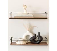 Kazai.® Lot d'Étagères Murales -STENN- | Tablettes Murales en Métal et Bois Véritable Placage | Étagères Flottantes pour Salle de Bain, Salon, Cuisine, Chambre et Plus | Noyer