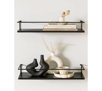 Kazai.® Lot d'Étagères Murales -STENN- | Tablettes Murales en Métal et Bois Véritable Placage | Étagères Flottantes pour Salle de Bain, Salon, Cuisine, Chambre et Plus | Chêne, Noir