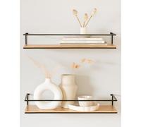 Kazai.® Lot d'Étagères Murales -STENN- | Tablettes Murales en Métal et Bois Véritable Placage | Étagères Flottantes pour Salle de Bain, Salon, Cuisine, Chambre et Plus | Chêne