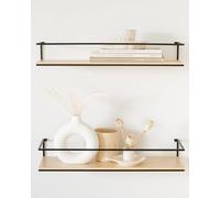 Kazai.® Lot d'Étagères Murales -STENN- | Tablettes Murales en Métal et Bois Véritable Placage | Étagères Flottantes pour Salle de Bain, Salon, Cuisine, Chambre et Plus | Bouleau