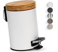 Kazai.® Poubelle de Salle de Bain Design 3 Litres - Bambou Supérieur | Fermeture Souple | Anti-Trace | Blanc