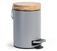 Kazai.® Poubelle de Salle de Bain Design 3 Litres - Bambou Supérieur | Fermeture Souple | Anti-Trace | Gris