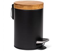 Kazai.® Poubelle de Salle de Bain Design 3 Litres - Bambou Supérieur | Fermeture Souple | Anti-Trace | Noir