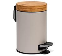 Kazai.® Poubelle de Salle de Bain Design 3 Litres - Bambou Supérieur | Fermeture Souple | Anti-Trace | Taupe (Clair)