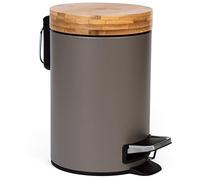 Kazai.® Poubelle de Salle de Bain Design 3 Litres - Bambou Supérieur | Fermeture Souple | Anti-Trace | Taupe (Foncé)