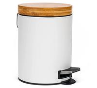 Kazai.® Poubelle de Salle de Bain Design 5 Litres - Bambou Supérieur | Fermeture Souple | Anti-Trace | Blanc