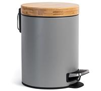 Kazai.® Poubelle de Salle de Bain Design 5 Litres - Bambou Supérieur | Fermeture Souple | Anti-Trace | Gris