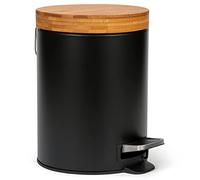 Kazai.® Poubelle de Salle de Bain Design 5 Litres - Bambou Supérieur | Fermeture Souple | Anti-Trace | Noir