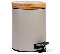 Kazai.® Poubelle de Salle de Bain Design 5 Litres - Bambou Supérieur | Fermeture Souple | Anti-Trace | Taupe (Clair)