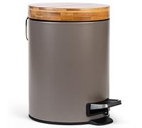 Kazai.® Poubelle de Salle de Bain Design 5 Litres - Bambou Supérieur | Fermeture Souple | Anti-Trace | Taupe (Foncé)