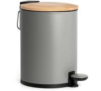 Kazai. Poubelle pour Salle de Bain en Bambou | Fermeture en Douceur et Antidérapante | 3 litres | Gris