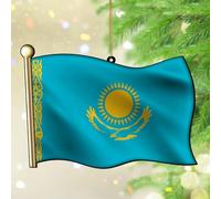 Kazakhstan Ornement d'arbre de Noël Drapeau de pays Ornements de Noël patriotiques Souvenir Vacances festives Décoration de la maison Ornement à suspendre en acrylique Pendentif pour amis, collègues