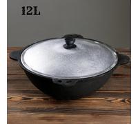 Kazan 12L NAMANGAN en fonte avec couvercle - marmite de camping, WOK, écumoire, BBQ, cuisine extérieure