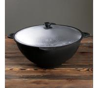 Kazan 8L NAMANGAN en fonte avec couvercle grill - marmite de camping durable, WOK, BBQ, cuisine extérieure
