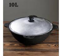 Kazan noir en fonte d'Ouzbékistan avec couvercle en aluminium 10L - marmite de camping solide pour la cuisine et le barbecue