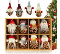 KAZATE 8 Pièces Naturel Pomme de Pin Lutin Bonhommes Ornement Suspension Sapin de Noël, Deco Noel Bois Pendentif & Crochet Figurines Mignonne Elfe Tricotés Sujet Kit Cadeau
