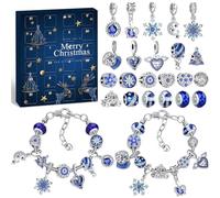 KAZATE Calendrier de l'Avent Bijoux 2025 Femme, Calendrier de Noël ado Fille Charms Création Kit Cadeaux, Enfant Idée de Compte à Rebours de Noël 22 Perles de Bleu Bricolage et 2 Bracelets