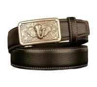 KazeRyu Ceinture Noire À Cliquet For Homme - Largeur: 3,5cm, Boucle Rectangulaire Automatique Tête D'éléphant, Micro-réglable(Silver,125cm/49)