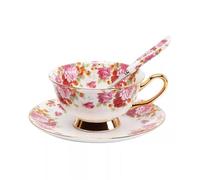 KazeRyu Ensemble Tasse Et Soucoupe À Café En Céramique Fait Main Avec Roses Rouges - Tasse En Poterie De 250 Ml For Café, Thé Et Lait D'avoine