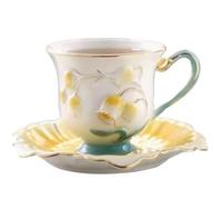 KazeRyu Ensemble Tasse Et Soucoupe À Café En Céramique Faits À La Main - Poterie À Fleurs Roses For Café/thé/lait D'avoine(3)